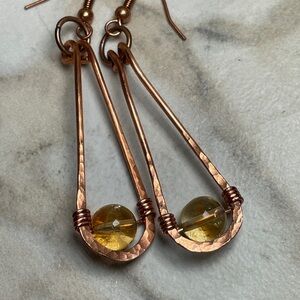 REDUCED Citrine Drop Dangle Boho Earrings Copper Wire Artisan Jewelry